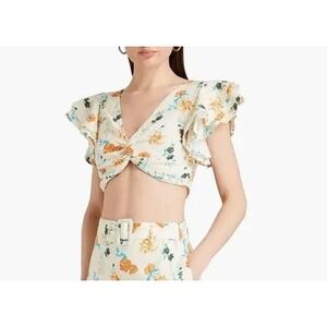 NWT Solid & Striped Rentata Floral Linen Crop Top L Ruffle Boho Resort Cottage